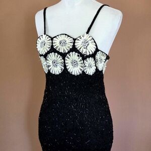 SOLD - Vintage 1980s Floral Sequin Little Black Dress by Interlude